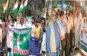 इंदौर भाजपा पार्षद का अनूठा प्रदर्शन पाकिस्तान और रॉबर्ट वाड्रा के डस्टबिन बनाकर ‘ किया थू-थू