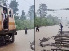 डोडा डैम टूटने से पटरियां बनीं दरिया, रेलकर्मी की लाल झंडी के पीछे धीरे-धीरे निकली ट्रेन