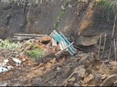 तेज धमाके के बाद धंसी जमीन, घरों समेत लाखों का सामान मलबे में दबा